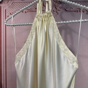 LoveShackFancy Cream Backless Dress with Lace Detail